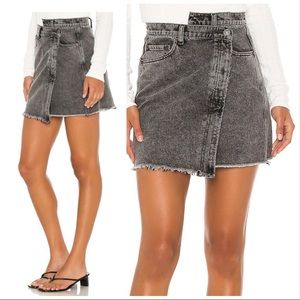 Free People Parker Black Wash Denim Wrap Jean Muni Skirt Size 25